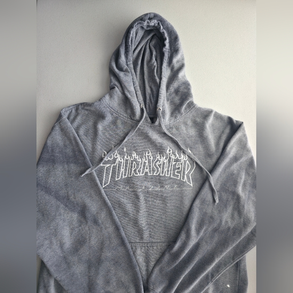 Thrasher Silver Flame Hoodie Grey Tie Dye Skate Aesthetic Streetwear Large - Picture 4 of 13